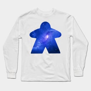 Sky Blue Space Galaxy Meeple | Board Game Fan Long Sleeve T-Shirt